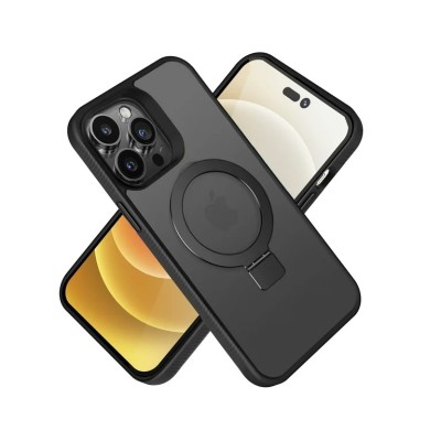 For iP15 Pro Max Skin Touch Feel HQ [Magnetic Circle] Kickstand Hybrid - Black