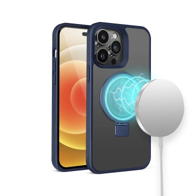 For iP15 Pro Max Skin Touch Feel HQ [Magnetic Circle] Kickstand Hybrid - Blue