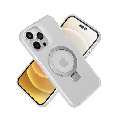 For iP15 Pro Max Skin Touch Feel HQ [Magnetic Circle] Kickstand Hybrid - Matte Clear