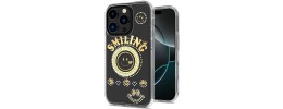 For iP15 Pro Max Smiling Glitter Ornament Bling With Ring Stand Hybrid Case Cover - Black