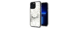 For iP15 Pro Max Smiling Glitter Ornament Bling With Ring Stand Hybrid Case Cover - White