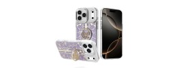 For iP15 Pro Max Splendid Floral Designs with Metal Camera and Buttons with Butterfly Ring Stand Hybrid Case - Black