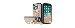 For iP15 Pro Max Splendid Floral Designs with Metal Camera and Buttons with Butterfly Ring Stand Hybrid Case - Gold