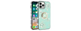 For iP15 Pro Max Splendid Glitter with Diamonds All Around Edges Ring Stand Case Cover - Gold