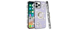 For iP15 Pro Max Splendid Glitter with Diamonds All Around Edges Ring Stand Case Cover - Purple