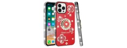 For iP15 Pro Max Splendid Glitter with Diamonds All Around Edges Ring Stand Case Cover - Red