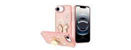 For iP15 Pro Max Stick-On Embedded Glass Diamonds of Colorful Floral Arrangement HQ Hybrid Case - Rose Gold