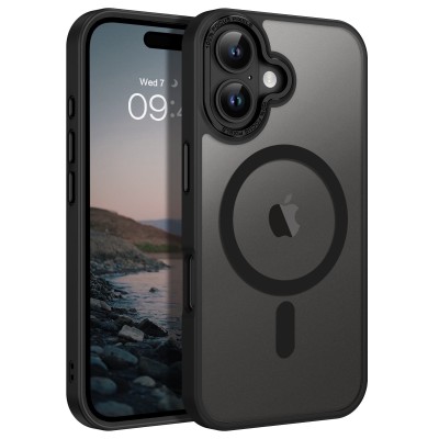 For iP15 Pro Max Transparent Clear Hybrid with Matching Metal Buttons and Camera Protection - Black