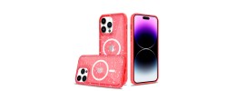 For iP15 Pro Max Transparent Glitter 2.0mm Thick Hybrid Case Cover - Red