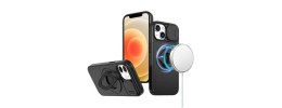 For iP15 Pro Max Trendy Full Coverage with Camera Window [Magnetic Circle] with Rotational Ring Stand Hybrid Case - Black