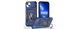 For iP15 Pro Max Trendy Full Coverage with Camera Window [Magnetic Circle] with Rotational Ring Stand Hybrid Case - Navy Blue