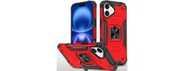 For iP15 Pro Max Trendy Full Coverage with Camera Window [Magnetic Circle] with Rotational Ring Stand Hybrid Case - Red