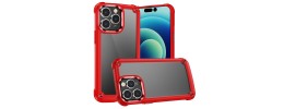 For iP15 Pro Max Ultimate CaseX Transparent Hybrid Case with Metal Buttons And Camera Edges - Red