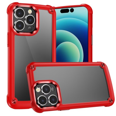 For iP15 Pro Max Ultimate CaseX Transparent Hybrid Case with Metal Buttons And Camera Edges - Red