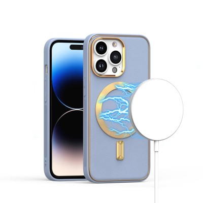 For iP15 Pro Max Ultimate Quality PU Leather Hybrid Case Cover - Light Blue