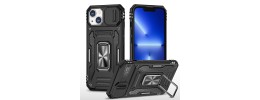 For iP15 Pro Max Utter Tough Metal Ring Movable Camera Window Hybrid Case Cover - Black