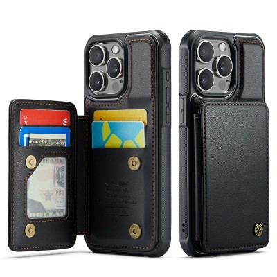 For iP15 Pro Max Wallet ID Card Holder Case Cover - Black