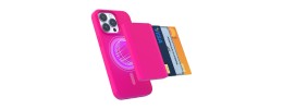 For iP15 Pro Max Wallet ID Card Holder Case Cover - Hot Pink