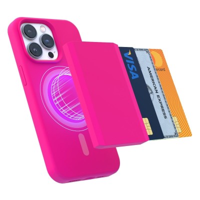 For iP15 Pro Max Wallet ID Card Holder Case Cover - Hot Pink
