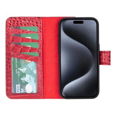 For iP15 Pro Max Wallet ID Card Holder Case Cover - Red