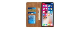 For iP15 Pro Max Wallet Premium PU Vegan Leather ID Card Money Holder with Magnetic Closure - Brown