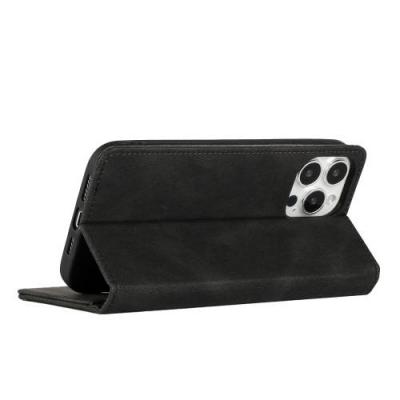For iP15 Pro Max Wallet Premium PU Vegan Leather ID Multiple Card Holder Money with Strap - Black