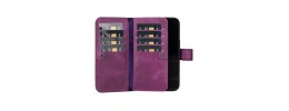 For iP15 Pro Max Wallet Premium PU Vegan Leather ID Multiple Card Holder Money with Strap - Dark Purple