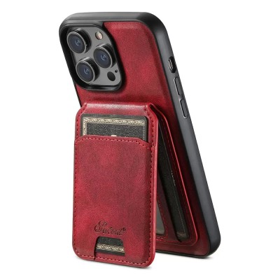 For iP15 Pro Max Wallet Premium PU Vegan Leather ID Multiple Card Holder Money with Strap - Red