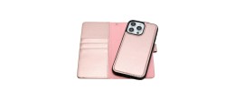 For iP15 Pro Max Wallet Premium PU Vegan Leather ID Multiple Card Holder Money with Strap - Rose Gold