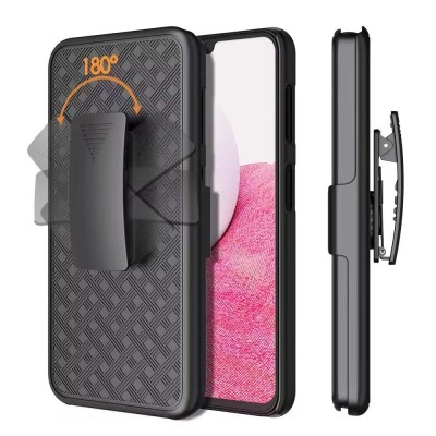 For iP15 Pro Max Weave Premium 3in1 Combo Holster Kickstand Case Cover - Black