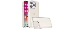 For iP15 Pro Max Polished Oil Thick Acrylic Metal Button Hybrid Case Cover - Beige