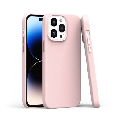 For iP15 Pro Max PU Leather with inner [Magnetic Circle] Colored Metal Buttons - Light Pink