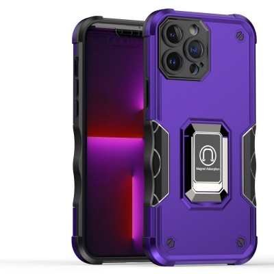 For iP15 Pro Max OPTIMUM Magnetic Ring Stand Hybrid Case Cover - Dark Purple