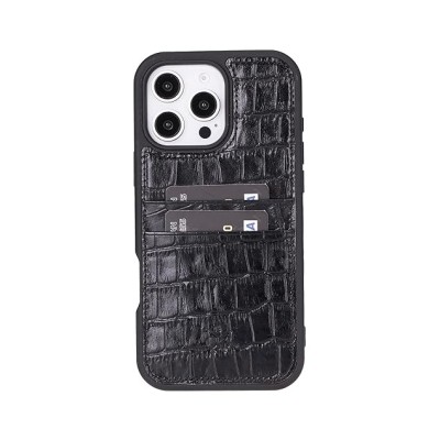For iP16 Plus Croc Bling Case - Black