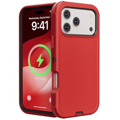 For iP17 Pro Max Adventurer Heavy Duty Case With Clip - Red