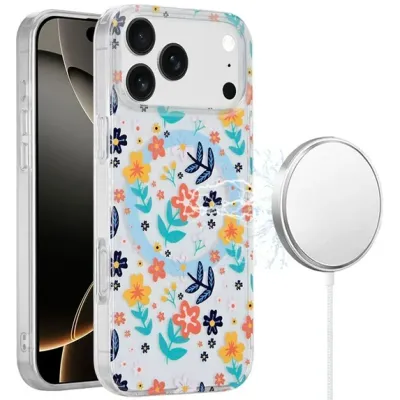 For iPhone 17 [Magnetic] Double Layer Design IMD Case - Colorful  Floral