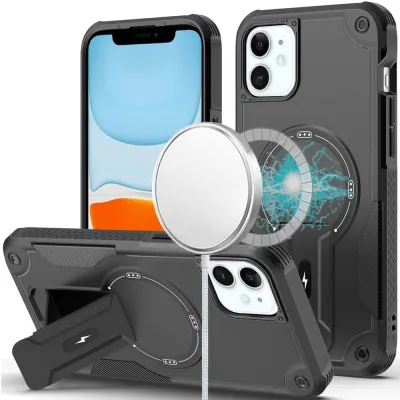 For iPhone 11 (XI6.1) Sturdy Bracket Kickstand Magnetic Hybrid - Black