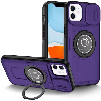 For iPhone 11 (XI6.1) Push Mount Friendly Camera Protective [Ring Stand] Hybrid Case - Dark Purple