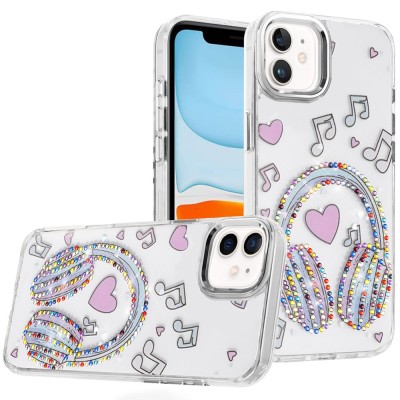 For iPhone 11 (XI6.1) Resin Epoxy Design Diamond Metal Edged Hybrid Case - G