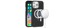 For iPhone 11 (XI6.1) Fashion Chrome Edged Camera [Magnetic Circle] PU Leather Hybrid - Black