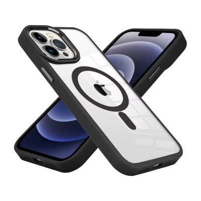 For iPhone 11 METKASE Magnetic Greatest Clear Acrylic Thick Metal Button Hybrid in Slide-Out Package - Black