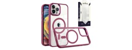For iPhone 11 METKASE Magnetic Greatest Clear Acrylic Thick Metal Button Hybrid in Slide-Out Package - Burgundy