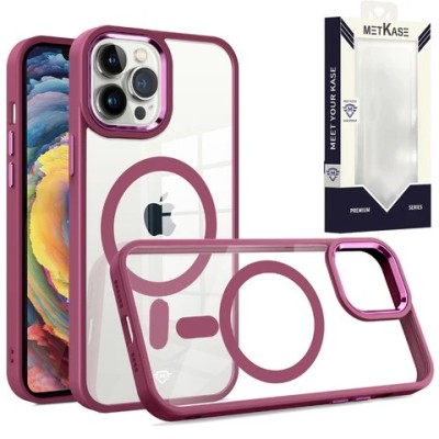For iPhone 11 METKASE Magnetic Greatest Clear Acrylic Thick Metal Button Hybrid in Slide-Out Package - Burgundy