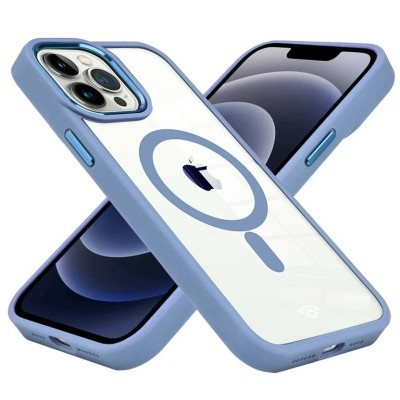 For iPhone 11 METKASE Magnetic Greatest Clear Acrylic Thick Metal Button Hybrid in Slide-Out Package - Light Blue