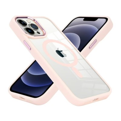 For iPhone 11 METKASE Magnetic Greatest Clear Acrylic Thick Metal Button Hybrid in Slide-Out Package - Light Pink