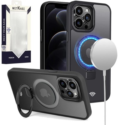 For iPhone 11 METKASE Magnetic Metal Surrounded Ring Stand Hybrid in Slide-Out Package - Black