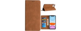 For iPhone 11 METKASE Wallet PU Vegan Leather ID Card Money Holder with Magnetic Closure in Slide-Out Package - Brown
