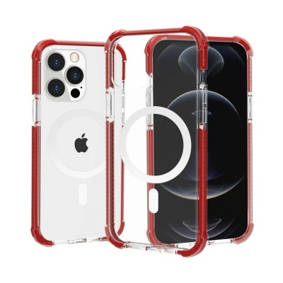 For iPhone 11 Pro MAX (XI6.5) Acrylic [Magnetic Circle] Tough 2.5mm Transparent ShockProof Hybrid - Red