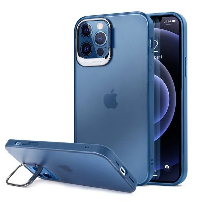 For iPhone 11 Pro MAX (XI6.5) Dazzle [Magnetic Circle] Kickstand Alloy Chrome Transparent Hybrid - Navy Blue