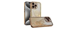 For iPhone 11 Pro MAX (XI6.5) Electroplated Butterfly With Diamonds Glitter Shimmer Hybrid Case - Black